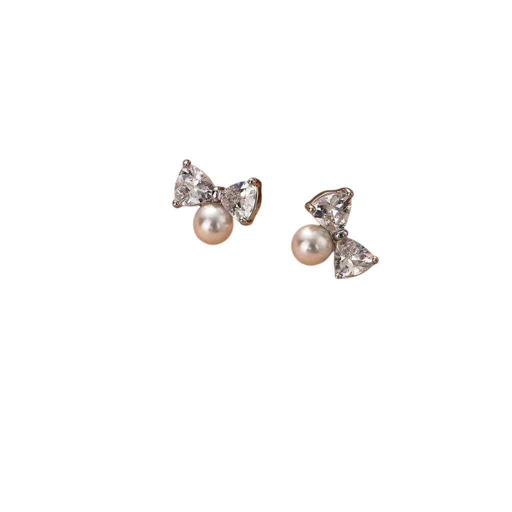 Ribbon Kiss Pearl Bow Stud Earrings