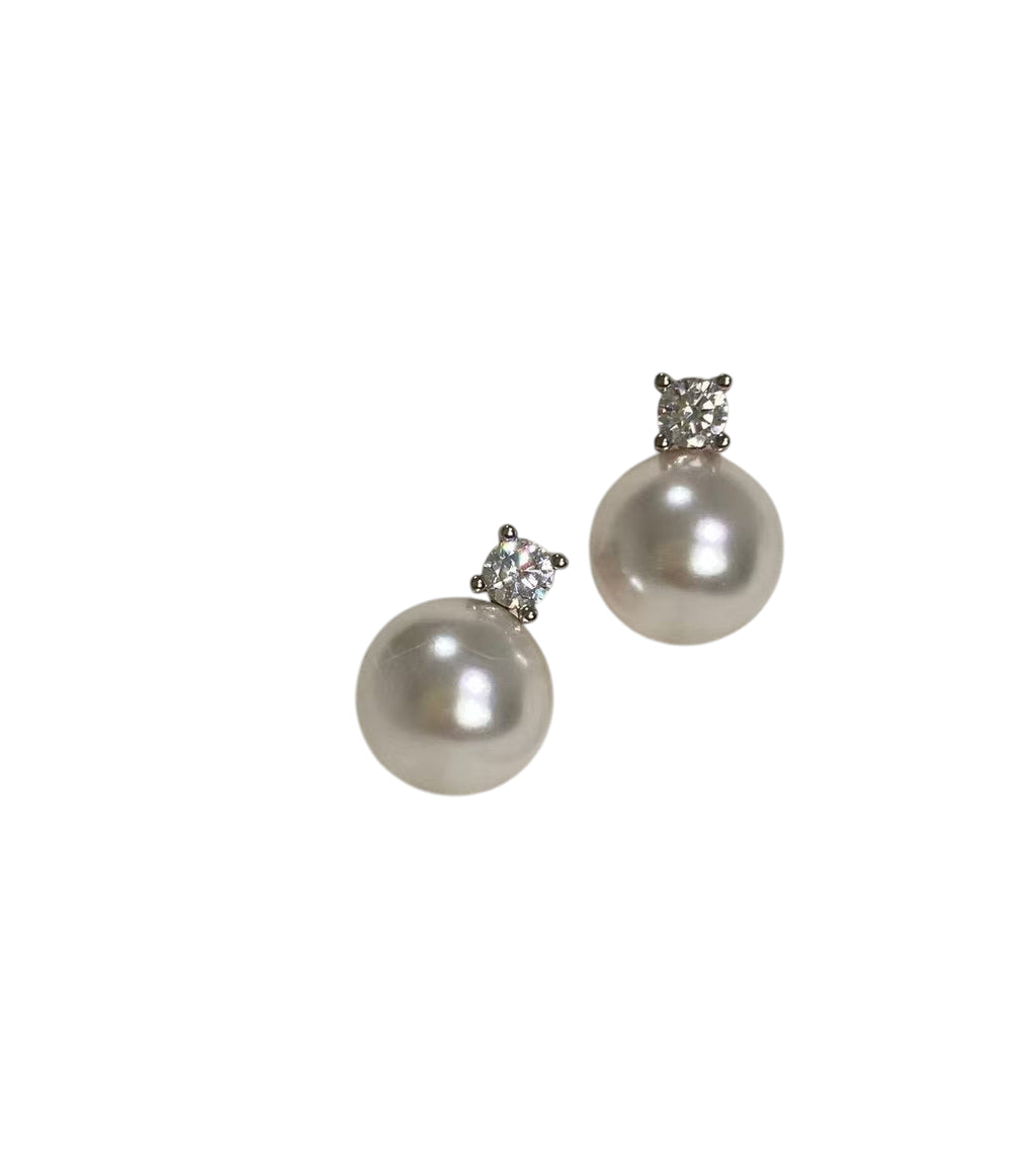 Luna Glow Crystal Top Pearl Stud Earrings