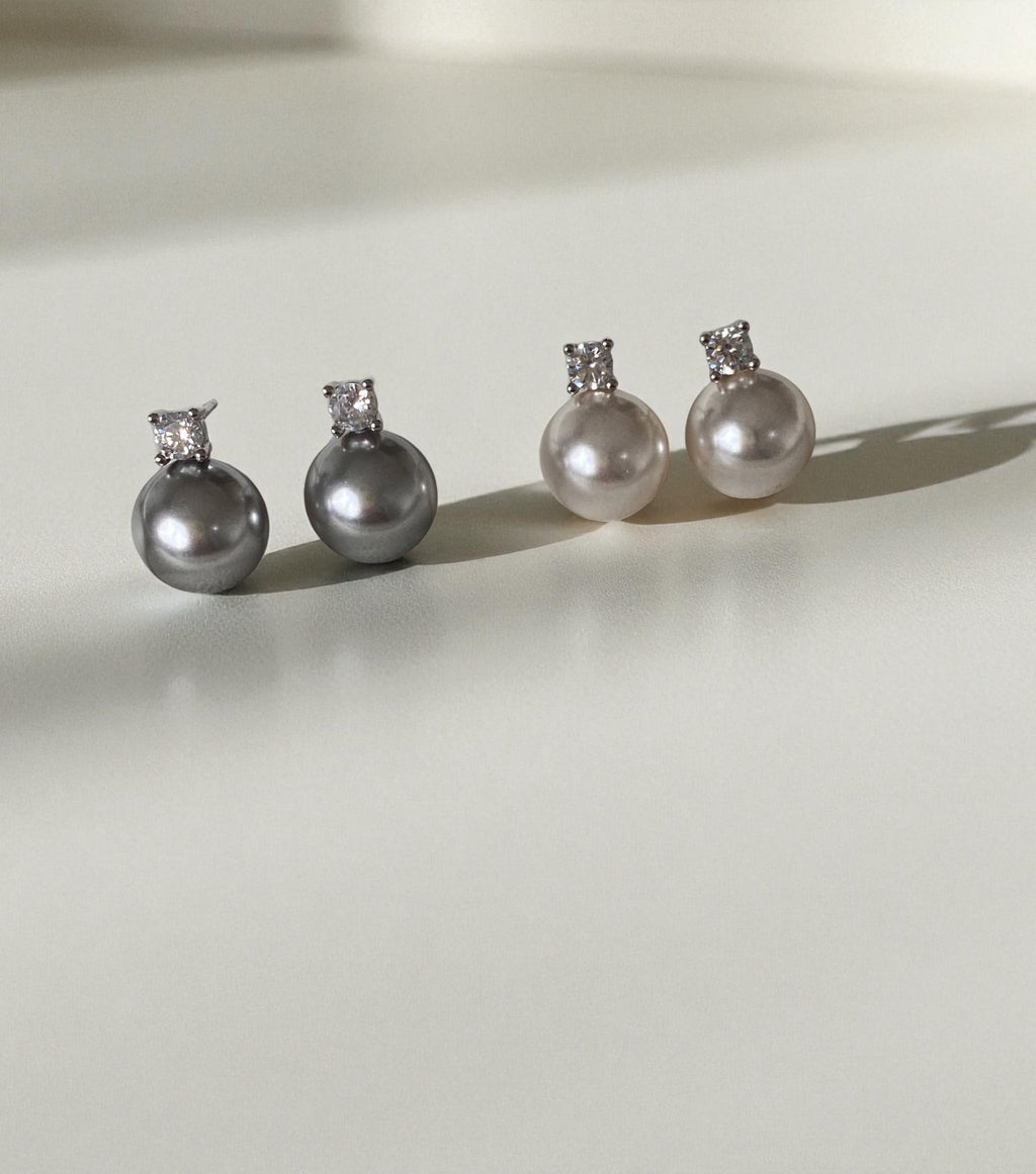 Luna Glow Crystal Top Pearl Stud Earrings