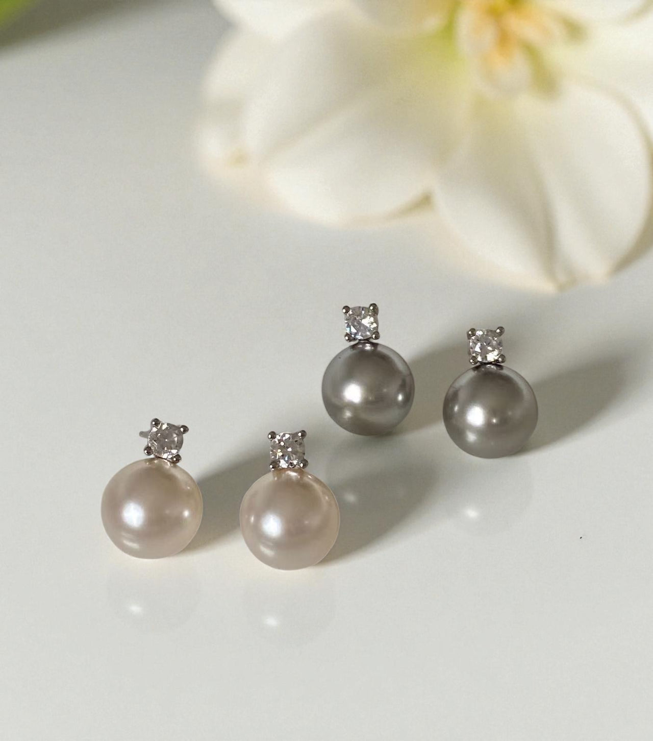 Luna Glow Crystal Top Pearl Stud Earrings