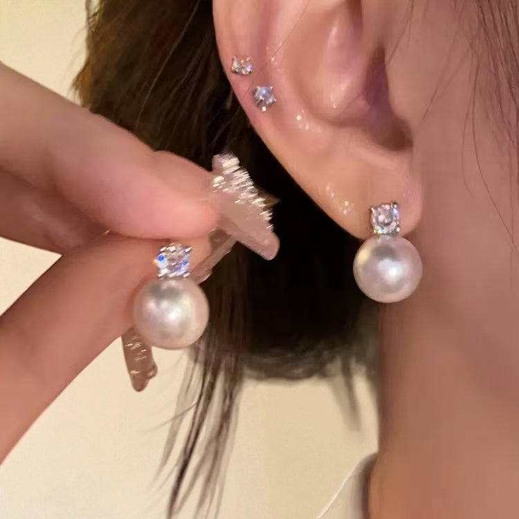 Luna Glow Crystal Top Pearl Stud Earrings