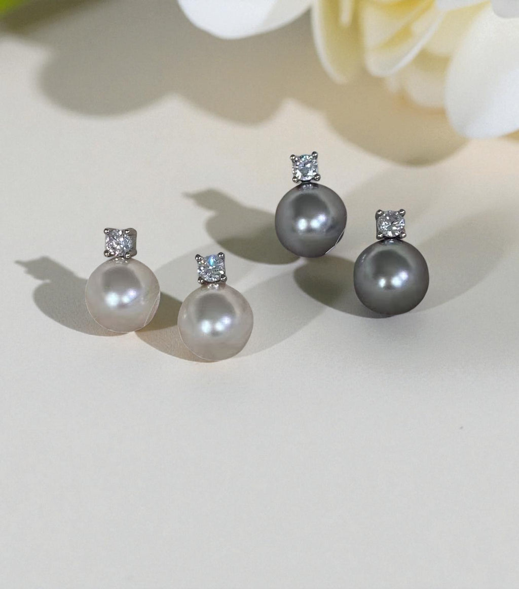 Luna Glow Crystal Top Pearl Stud Earrings
