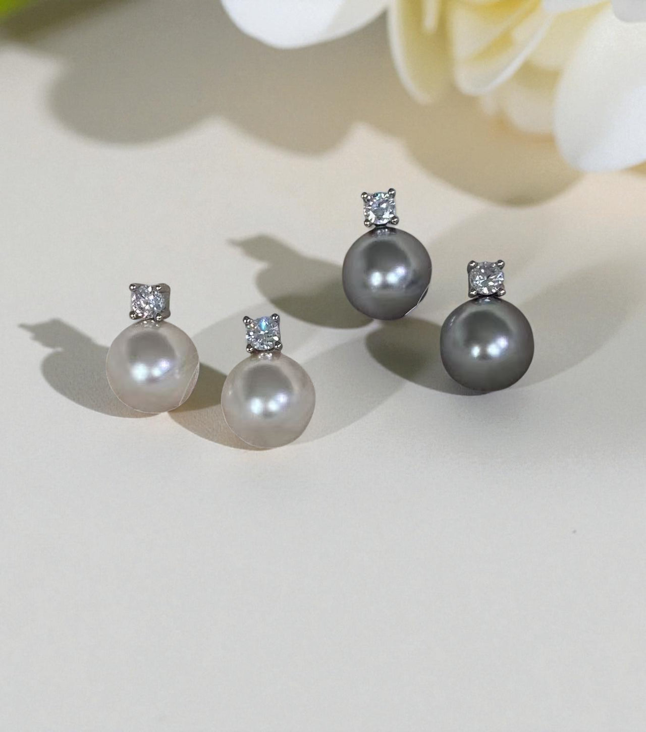 Luna Glow Crystal Top Pearl Stud Earrings