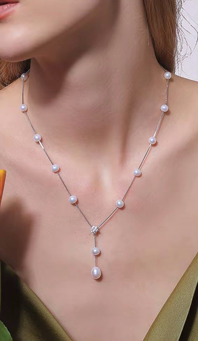 Starlit Bloom Freshwater Pearl Y Necklace
